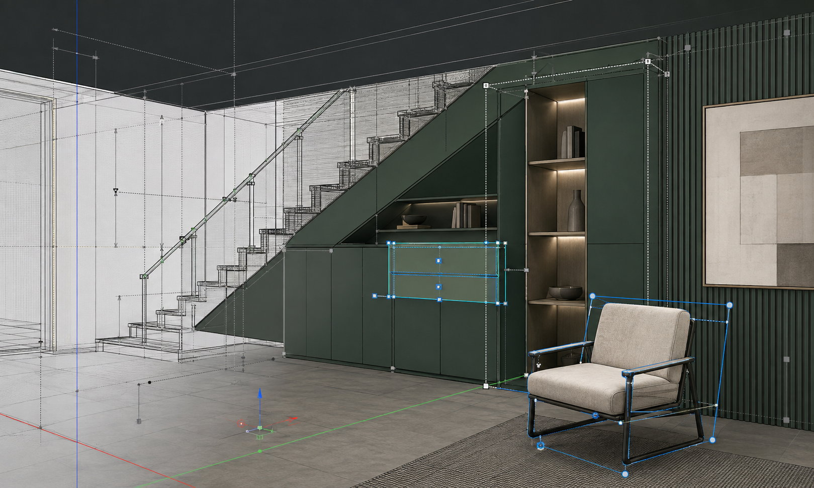 SketchUp architectural and furniture modeling workspace